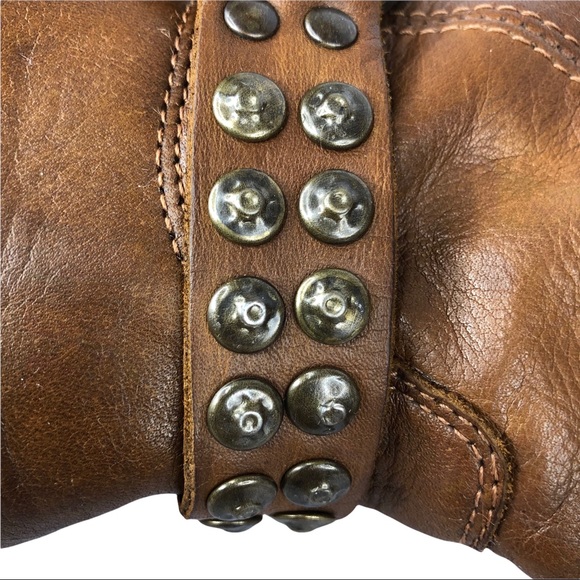 FRYE Phillip Studded Harness Tall Boot Soft Brown, Size 8 - Picture 5 of 16